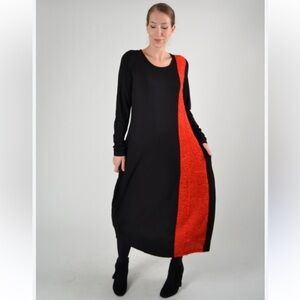 Alembika Mono Red Stripe Black Lagenlook Dress Size M/L